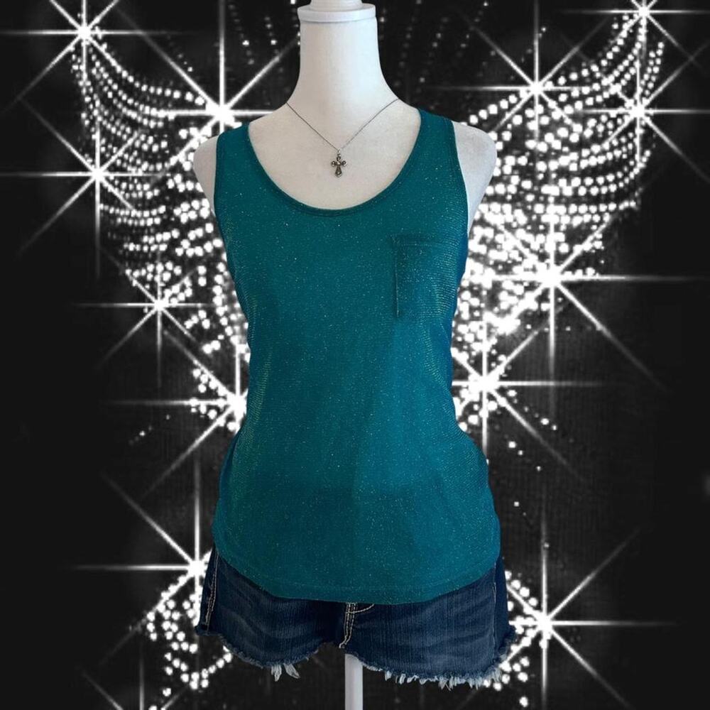 gold sparkle thread teal blue glittery racerback tank top